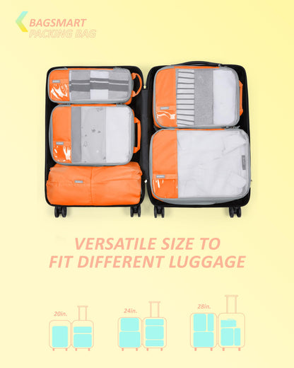 BAGSMART 6 Set Compression Packing Cubes for Travel, Lightweight Vacation Travel Essentials, Travel Accessories for Suitcase Organizer Bags Set, Durable Luggage Organizer Travel Bags
