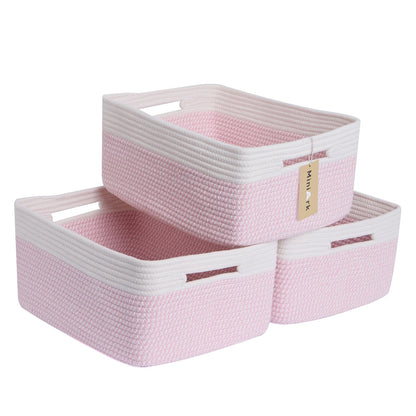 MiniArk Large Storage Baskets for Shelves, Closet Organizers Bins for Clothes Blanket Towels, Baby Nursery, Toy Baskets Box, Woven Rope Baskets, 17 x 13 x 7.5”, 3 Packs Woven Pink