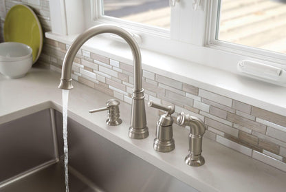 Moen Edison Spot Resist Stainless One-Handle High Arc 4-hole Kitchen Faucet with Side Sprayer and Soap Dispenser, 87042SRS