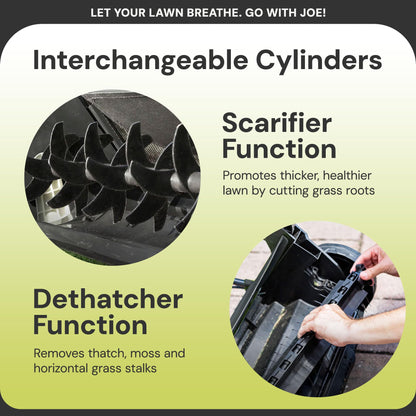 Sun Joe Electric Lawn Dethatcher & Scarifier with 13.2-Gal Bag, 13 Amp, 15 Inch, Black/Green - Heavy Duty Gardening Machine and Equipment for Lawn, Yard, and Grass, AJ805E