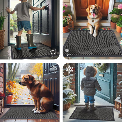 Smiry Front Door Mat Outside Entrance, Heavy Duty Outdoor Indoor Natural Rubber Doormat, Non Slip, Trap Dirt and Moisture, Easy Clean, Low Profile Patio Porch Entryway Mat, 29.5x17, Grey