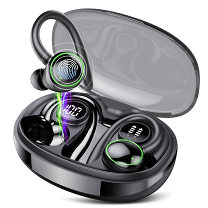 Wireless Earbuds, Bluetooth 5.3 Headphones Sport, Over Ear Buds With ENC Noise Cancelling Mic, 48H, Wireless Earphone With Earhooks, Stereo Deep Bass, IP7 Waterproof Headset for Workout Running, Black