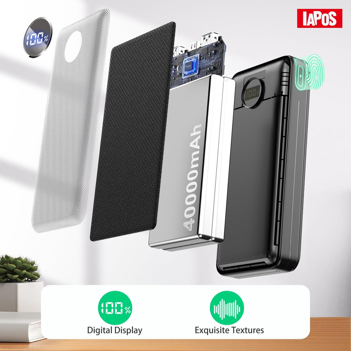 IAPOS Portable Charger 40000mah Power Bank, USB-C (22.5W) Fast Charging Battery Pack Portable Phone Charger for iPhone 15/14/13 Series, Android Samsung Galaxy, for Travel Camping - Black