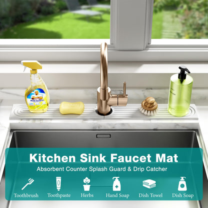 MAGKOTA Stone Faucet Mat for Kitchen Sink - Quick Dry Diatomite Sink Splash Guard, Prevents Moisture Buildup & Water Stains, Water Absorbing Stone Tray for Bathroom Countertop (White, 20" x 4")