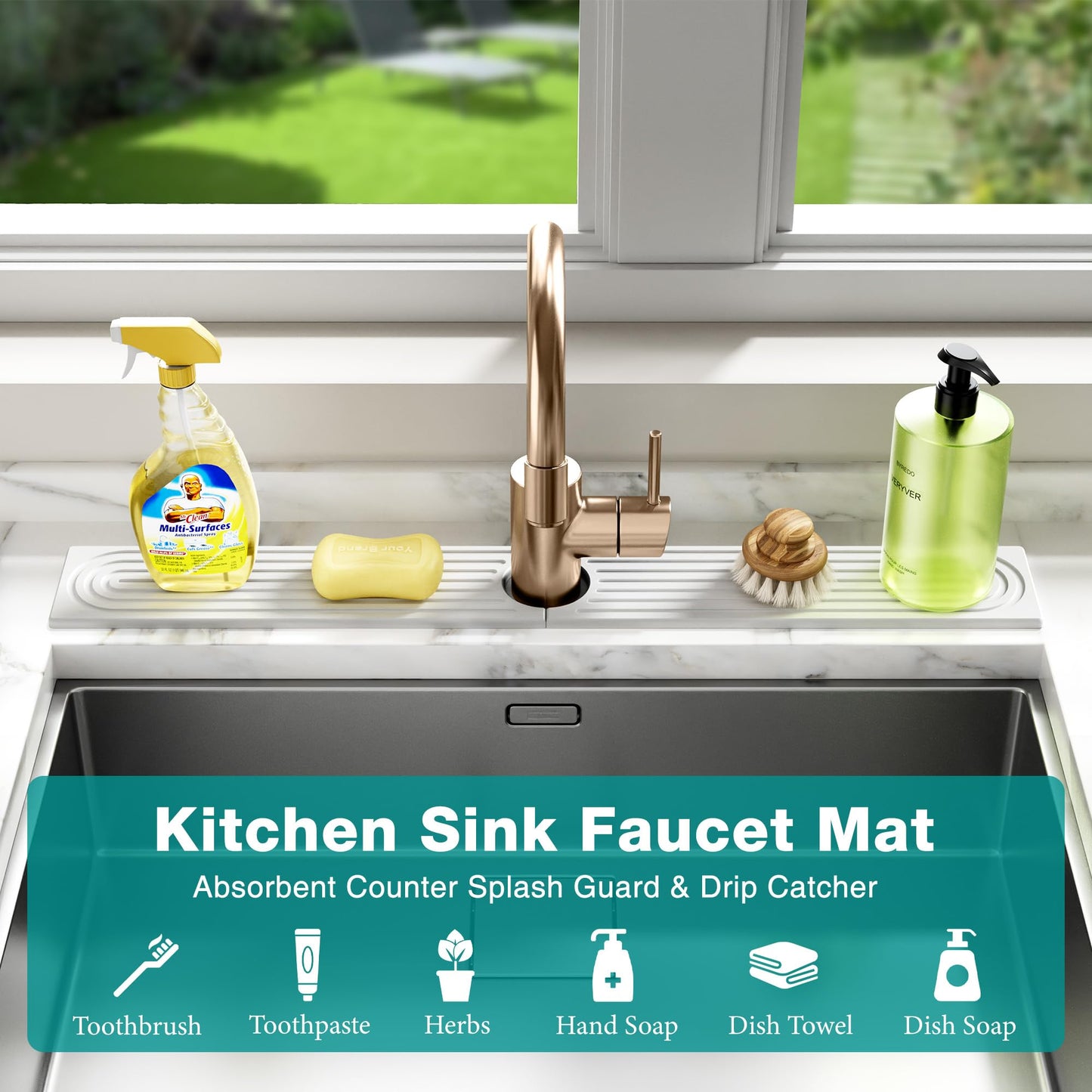 MAGKOTA Stone Faucet Mat for Kitchen Sink - Quick Dry Diatomite Sink Splash Guard, Prevents Moisture Buildup & Water Stains, Water Absorbing Stone Tray for Bathroom Countertop (White, 20" x 4")