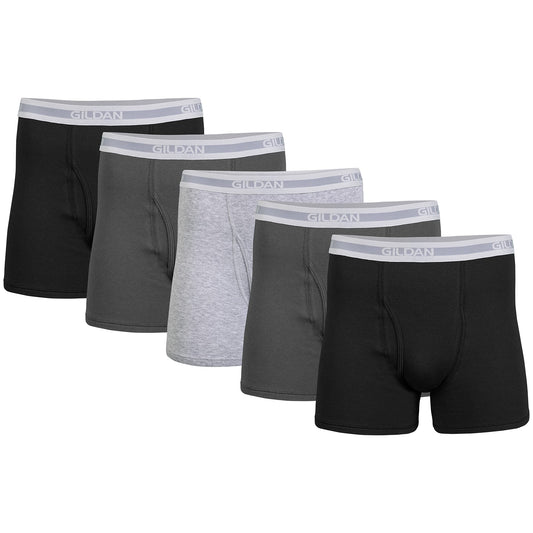 Gildan Men's Underwear Boxer Briefs, Multipack, Black/Charcoal/Sport Grey (5-Pack), Medium