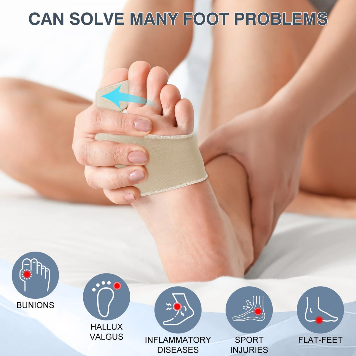KTSAY 2PCS Bunion Corrector for Women & Men, Big Toe Straightener with Splint & Pads, Comfortable & Breathable for Day/Night Support, Hallux Valgus Pain Relief Non-Slip Socks (1, Beige)