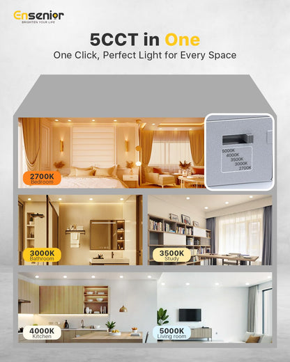 Ensenior 12 Pack 4 Inch LED Recessed Ceiling Light, Dimmable, 2700K-5000K 5CCT, 750LM 9W 120V, High Brightness Canless Wafer Downlight - ETL&FCC&IC