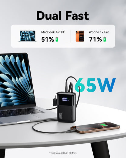 INIU Power Bank, 20000mAh 65W Ultra Compact USB C Laptop Portable Charger, PD QC Fast Charging 3-Output External Battery Pack for Laptop MacBook iPad Tablet Steam Deck iPhone 17 16 15 Pro Samsung S24