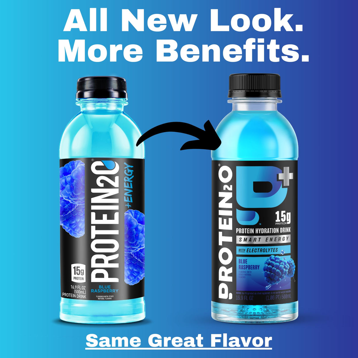 Protein2o 15g Whey Protein Isolate Hydration Drink Plus Energy & Focus, 350mg of Electrolytes, 125mg of Caffeine, Sugar Free, Blue Raspberry, 16.9 oz Bottle (Pack of 12)