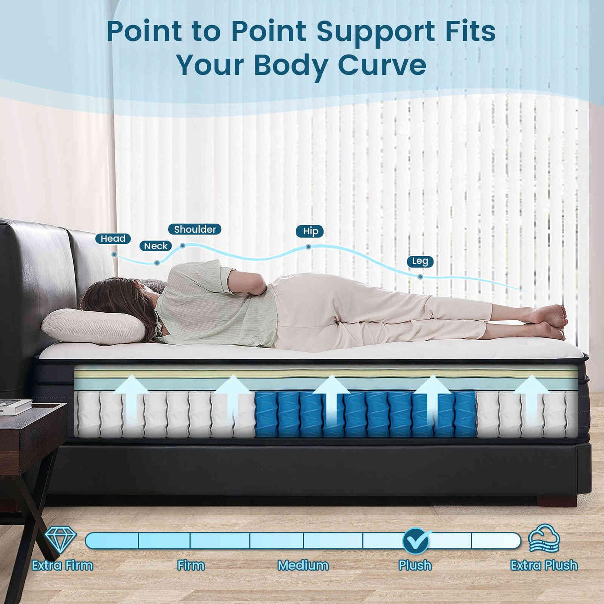 Vantto Queen Size Mattress, 12 Inch Individual Pocket Springs Hybrid Memory Foam Mattress in a Box for Pressure Relief, Motion Isolation, CertiPUR-US