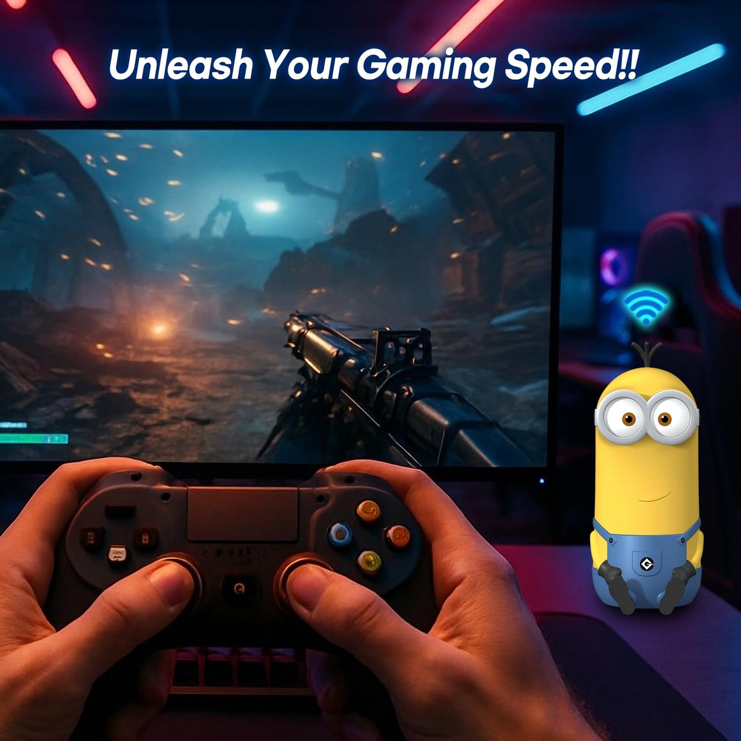 Davolink Minions Kevin Wi-Fi 6E Router - Elevate Your Connectivity Experience in 2024 with High-Speed Performance Gaming Router - Secure Travel WiFi Router