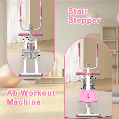 KINMAC 2 in 1 Stair Stepper & Ab Workout Machine - Multi-Function Trainer-Upgrade High-Efficiency Stairmaster & Ab Trainer Machine Full-Body Exercise Equipment for Home Gym Exercise -White Pink