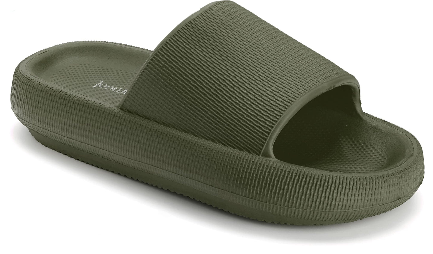 Joomra Mens Shower Pillow Slippers Slides Cushion for Womens Foam House Antislip Slipers Pool Beach Spa Home Garden Sandals for Ladies Male Sandles Army Green 42-43