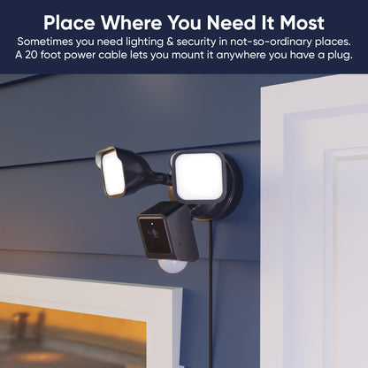 WYZE Floodlight Camera v2 with Plug-in Mount, 2K HD Outdoor Security Camera, Color Night Vision, Motion Activated, Electrical Box with 20ft Weather-Resistant Power Cable, Easy Installation (Black)