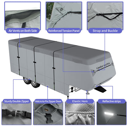 Umbrauto 5th Wheel RV Cover Upgraded 7 Layers Top Anti-UV Waterproof Breathable Camper Covers Fits 31' - 34' Travel Trailer Motorhome with 2Pcs Extra Straps & Gutter Covers