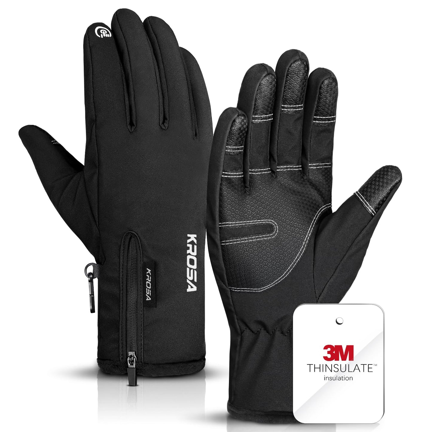 krosa 5-Layer Winter Gloves for Men & Women Made with 3M Thinsulate, -20℉ Waterproof Gloves for Cold Weather, Snow Ski Gloves with 10 Touchscreen Fingers