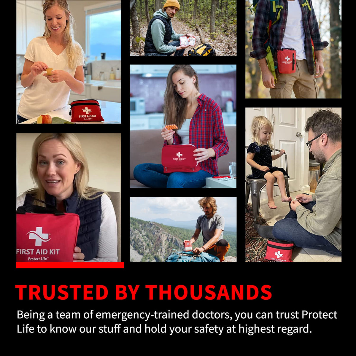 Protect Life Survival First Aid Kit for Home/Business, Camping Survival Kits | Mini Travel First Aid Kit | Camping Equipment | Small Kits for Car | Outdoor Emergency Survivals Pack - 200pcs