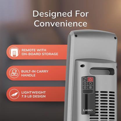 Lasko Oscillating Digital Ceramic Tower Heater for Large Rooms, with Adjustable Thermostat, Timer and Remote Control, 29 Inches, 1500W, Black, 5586