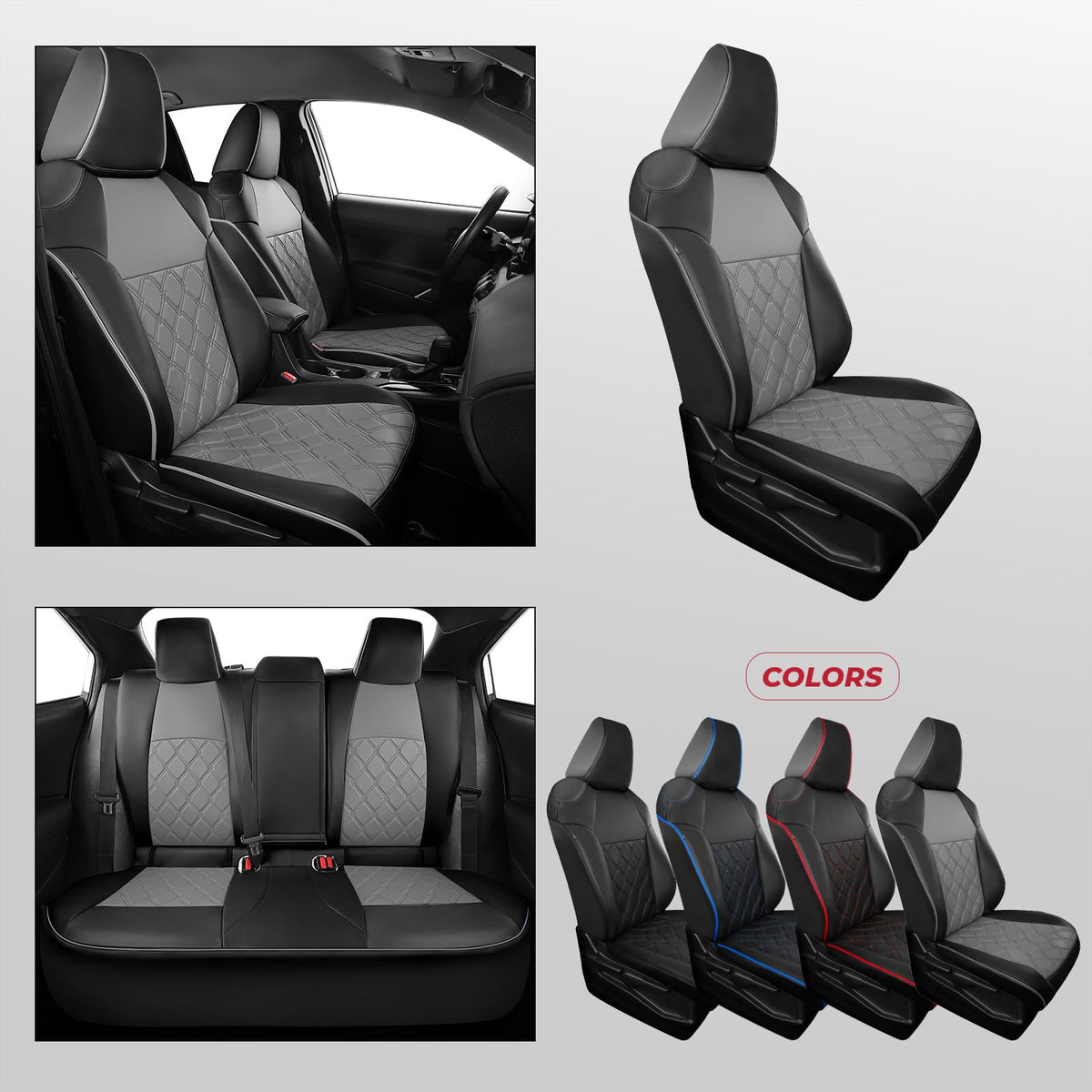 FREESOO for Toyota Corolla Seat Covers Hybird LE 2023 2024 2025, Custom Fit Car Seat Covers, Waterproof Car Seat Cover Protector Cushions, Luxury Leather Seat Covers for Cars, Black Gray Full Set