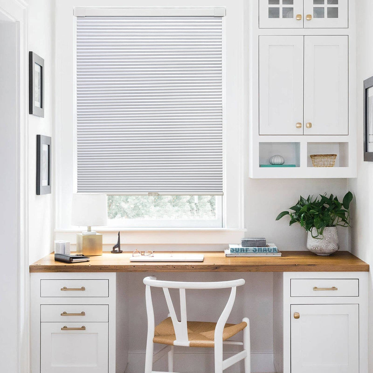 LazBlinds Cordless Cellular Shades, No Tools No Drill Blackout Honeycomb Shades Pleated Blinds for Windows, 34" W x 64" H, Silver White