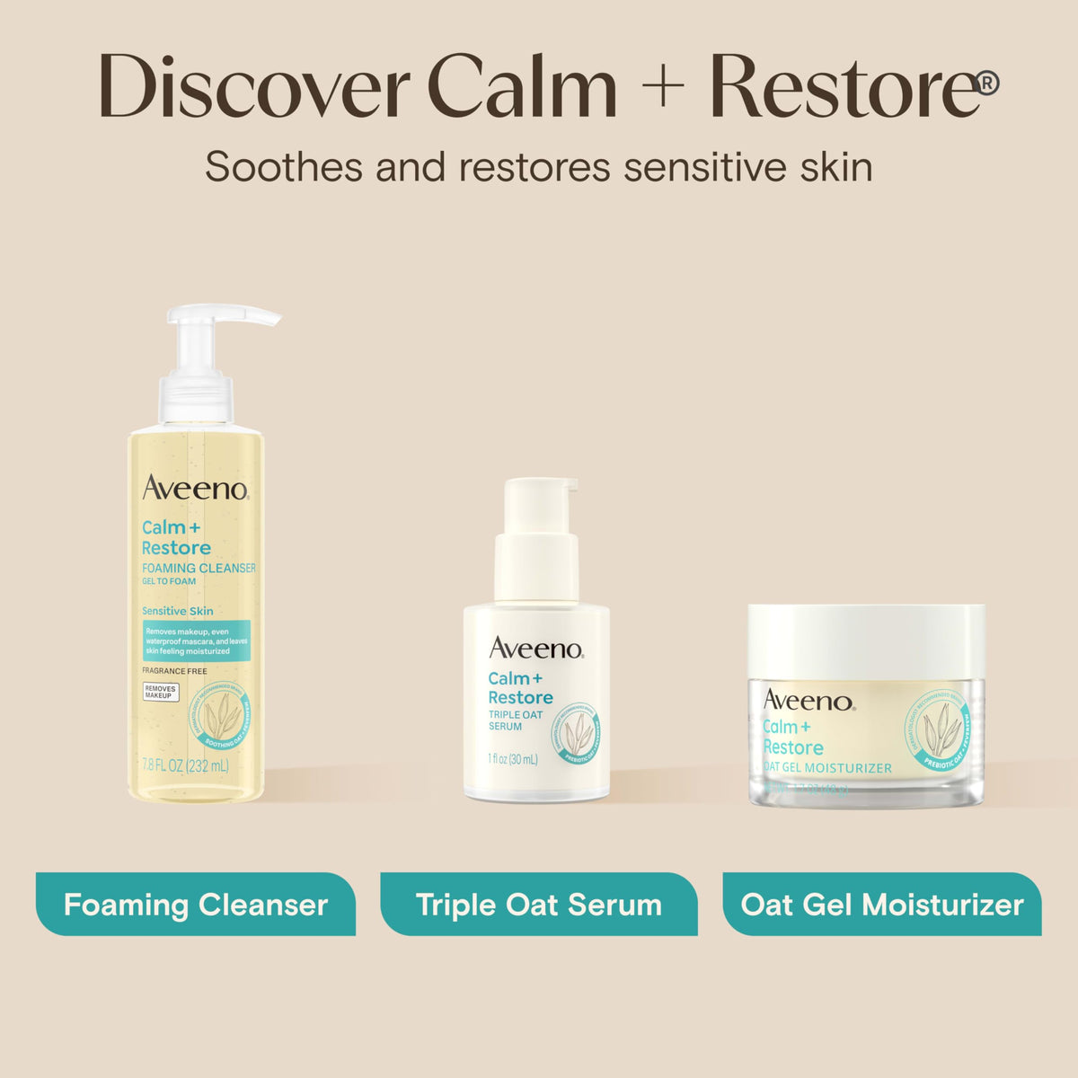 Aveeno Skin-Care Bundle for Sensitive Skin, Calm + Restore Triple Oat Hydrating Facial Serum, 1 fl. oz, & Travel Size Daily Moisturizing Cream + Prebiotic Oat, 0.5 oz, Fragrance Free, Two Items