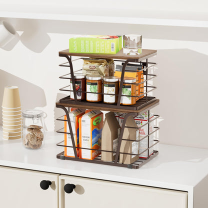 TIDIIABODE Extra Large 2 Pack Stackable Storage Pantry Organizers and Storage, Wall Mount Trash Bag Holder with Bamboo Top and Garbage Bag Dispenser, Brown