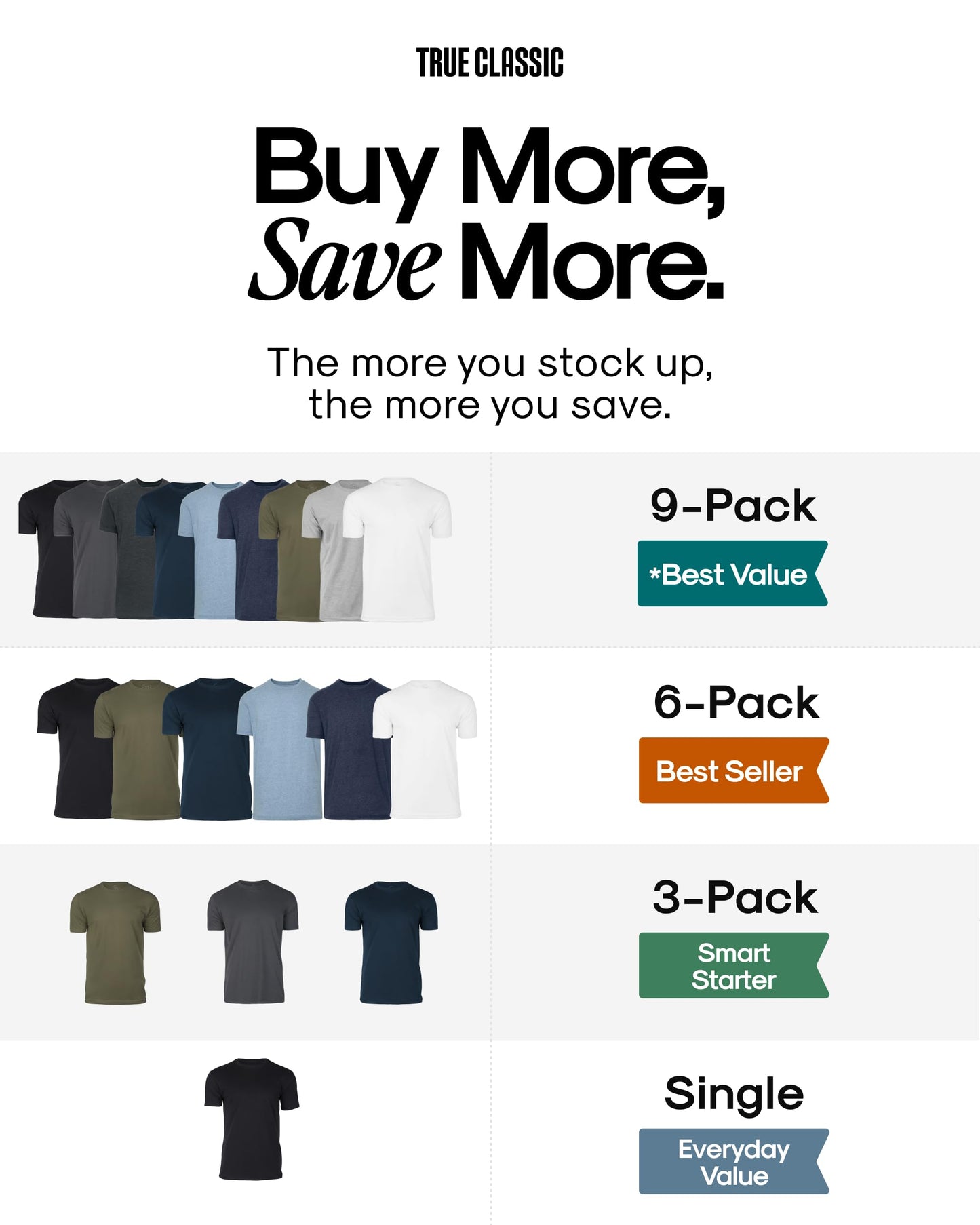 True Classic Mens T-Shirts - Short Sleeve Crew Neck Plain Novelty T Shirt for Men, Pack of 6, Variety, M