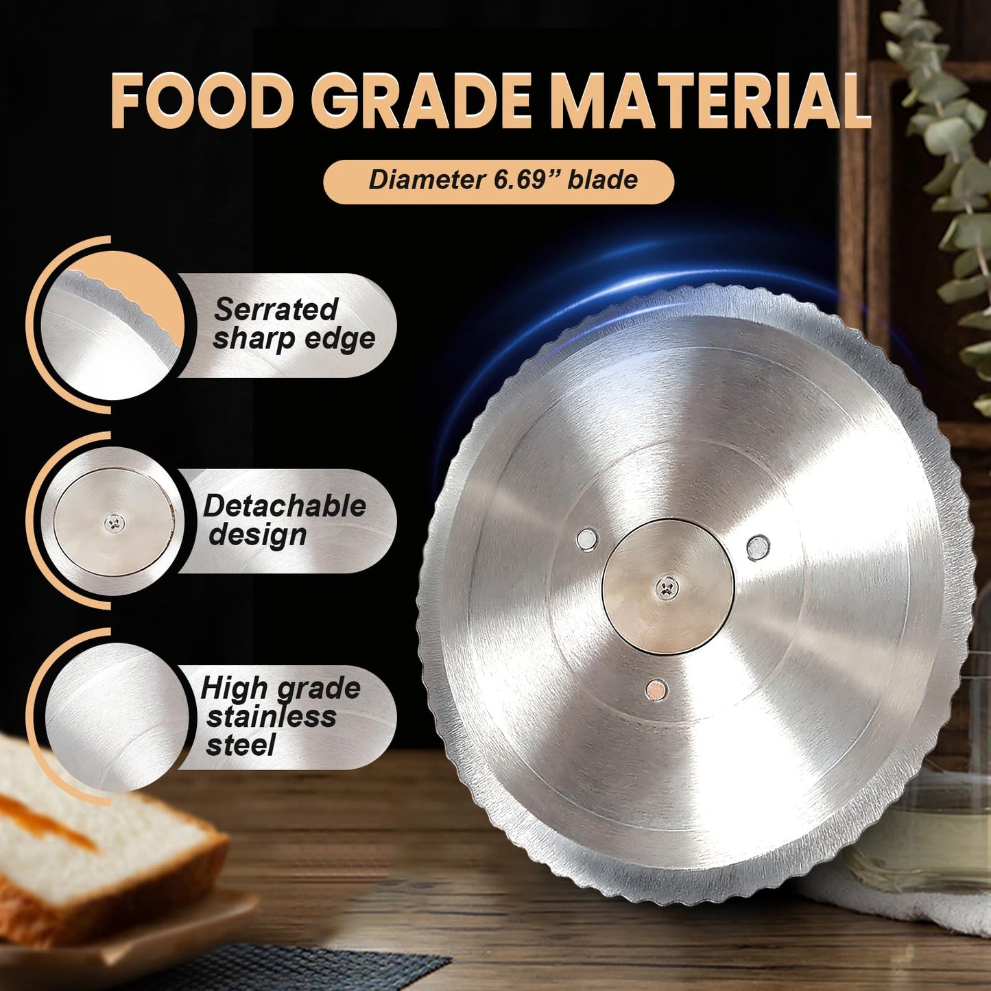 Manual Bread Slicer for Homemade Sourdough Bread, Adjustable Thickness&Evenly Slicing, Hand Crank Bread Slicer with Scale Line and Suction Cup, Serrated Blade Design, Patent