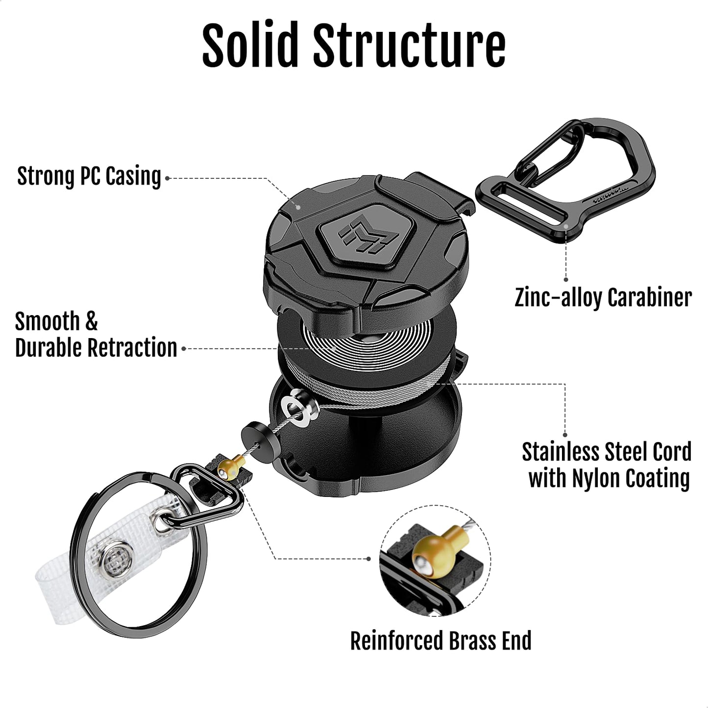 MNGARISTA 2-Pack Retractable Keychain, Heavy Duty Carabiner Badge Holder, Tactical ID Badge Reel Key Chain with 31.5” Steel Retractable Cord, 8.0 oz