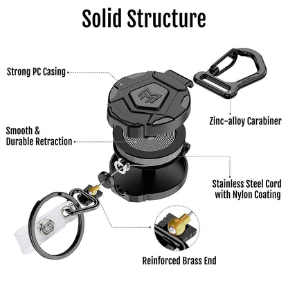 MNGARISTA 2-Pack Retractable Keychain, Heavy Duty Carabiner Badge Holder, Tactical ID Badge Reel Key Chain with 31.5” Steel Retractable Cord, 8.0 oz