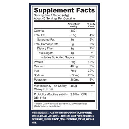Vega Sport Vegan Protein Powder + Recovery - 30g Plant Based Protein per Serving, Chocolate, 45 Servings, 5g BCAAs, Probiotics, NSF Certified, for Shakes & Smoothies, 4.4lbs (Packaging May Vary)