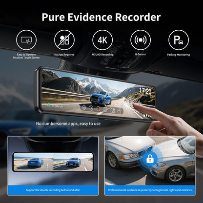 JOMISE G814 11" 4K+2.5K Rear View Mirror Camera — No WiFi/Bluetooth, Mirror Dash Cam Front and Rear, Pure Evidence Recorder, Dash Cam for Cars, 3X Zoom, 64GB Card Included