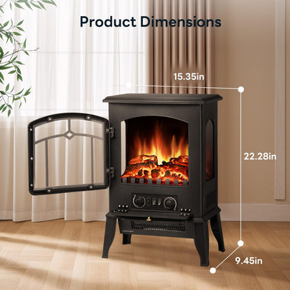 ZAFRO Electric Fireplace Stove, 5100 BTU Quick Heating Electric Fireplace Heater with Adjustable Flame Brightness, 1000W/1500W Thermostat, for Living Room, Bedroom