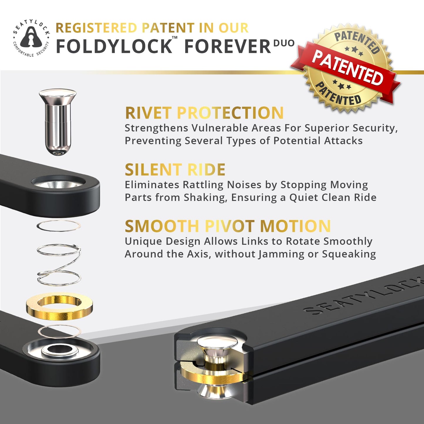 Seatylock FoldyLock Forever Folding Bike Lock Set - Patented 2 Matching Bicycle Locks with 6 Identical Keys - 18/18 Heavy Duty Anti Theft Secure Guard with Keys & Case Mount - 35.4"