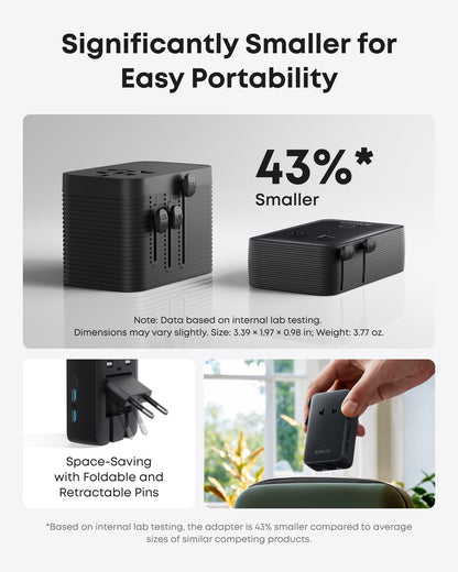 Anker Nano Travel Adapter, 5-Port Power Adapter with 1 AC, 2 USB-A, and 2 USB-C Ports, Smart Temperature Control, Compatible with Over 200 Countries, Ideal for Travel (1-Pack)