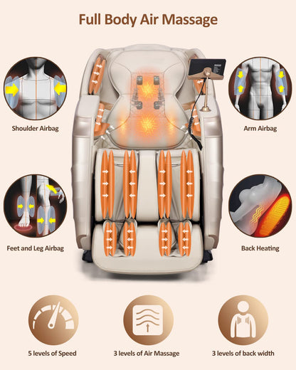 RELX 2025 Massage Chair Full Body, 15 Modes Zero Gravity SL-Track Shiatsu Massage Chair Built-in Heat System, Airbag Massage with Body Scan, Deep Yoga Stretch, Calfrest Extension and AI Control(Cream)