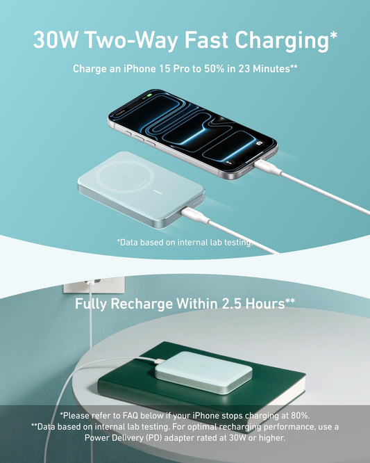 Anker MagGo Power Bank, Ultra-Slim 10,000mAh Magnetic Battery Pack, Qi2 Certified 15W Ultra-Fast MagSafe Compatible Portable Charger, Ergonomic Design, for iPhone17/16/15/14 Series Only（Not for Pixel）