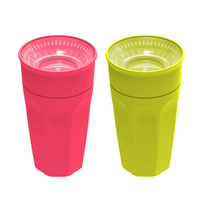 Dr. Brown's Milestones Cheers 360 Spoutless Transition Cup, Travel Friendly and Leak Free Sippy for Babies and Toddlers, Green and Pink, BPA-Free, 10 oz/300 mL, 9m+