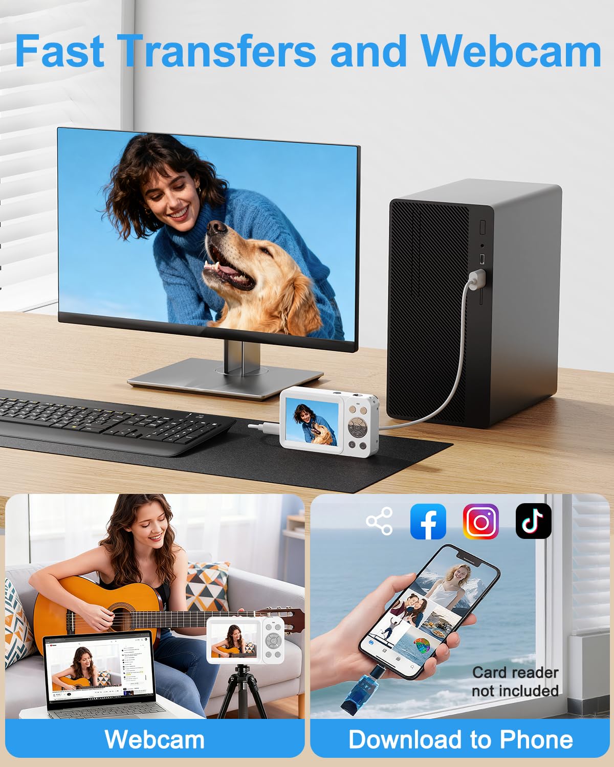 Hoorola 5K Digital Camera, 80MP Dual Screen Autofocus Vlogging Camera, 18X Zoom Point and Shoot Camera for Photography, Flash, 32GB Card, 2 Batteries, Compact Camera for Teens Adults (White)