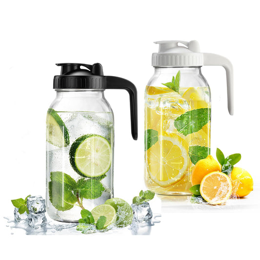 64oz Glass Pitcher with Lid & V-shaped Pour Spout - 2 Quart Breastmilk Pitcher Double Leak Proof, Creamer Container for Sun Tea, Juice, Cold Brew Coffee, Breastmilk Storage Containe