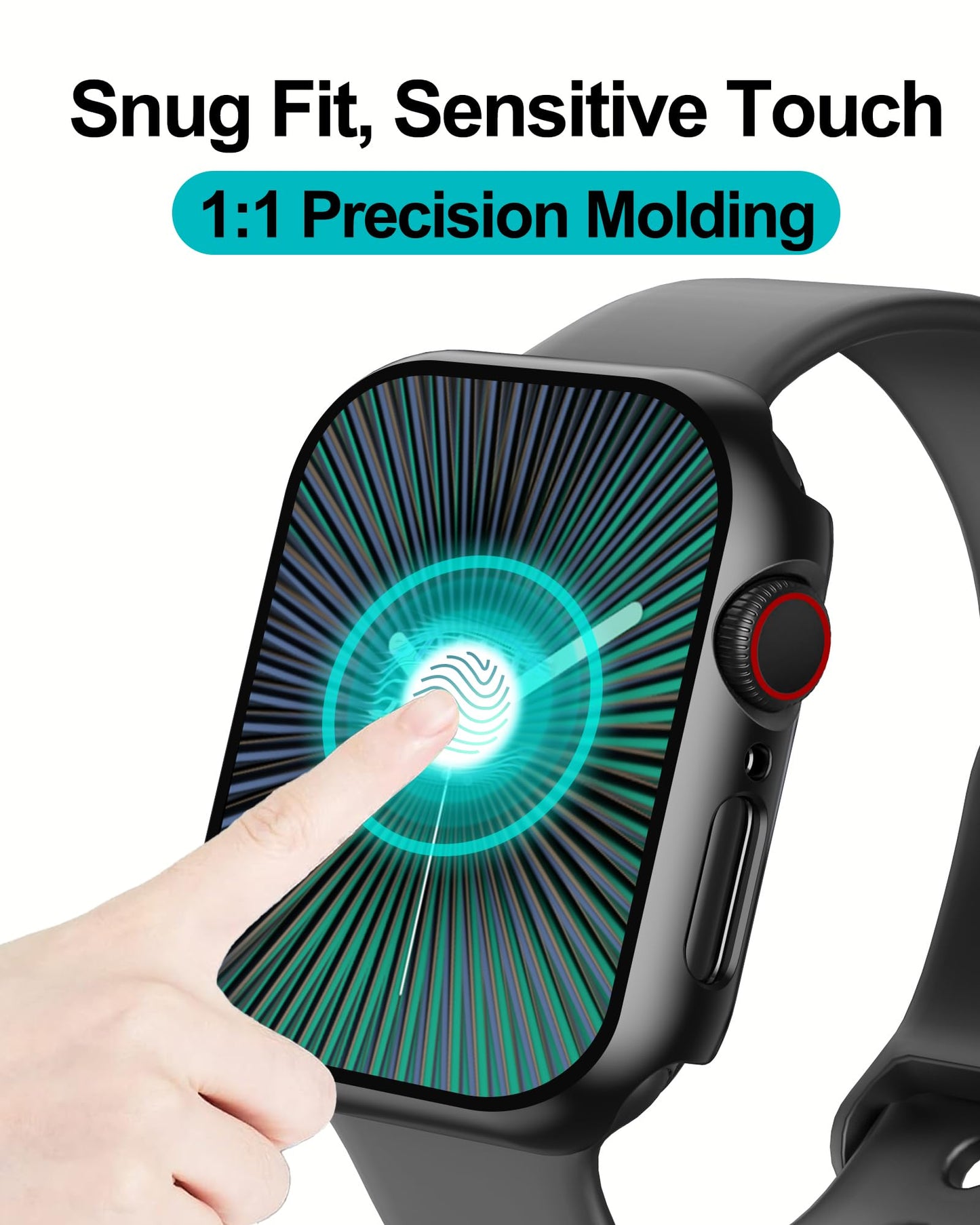 Smiling 2 Pack Case Compatible with Apple Watch Series 9/8 /7 45mm withTempered Glass Screen Protector, Hard PC Case Overall Protective Cover- Black