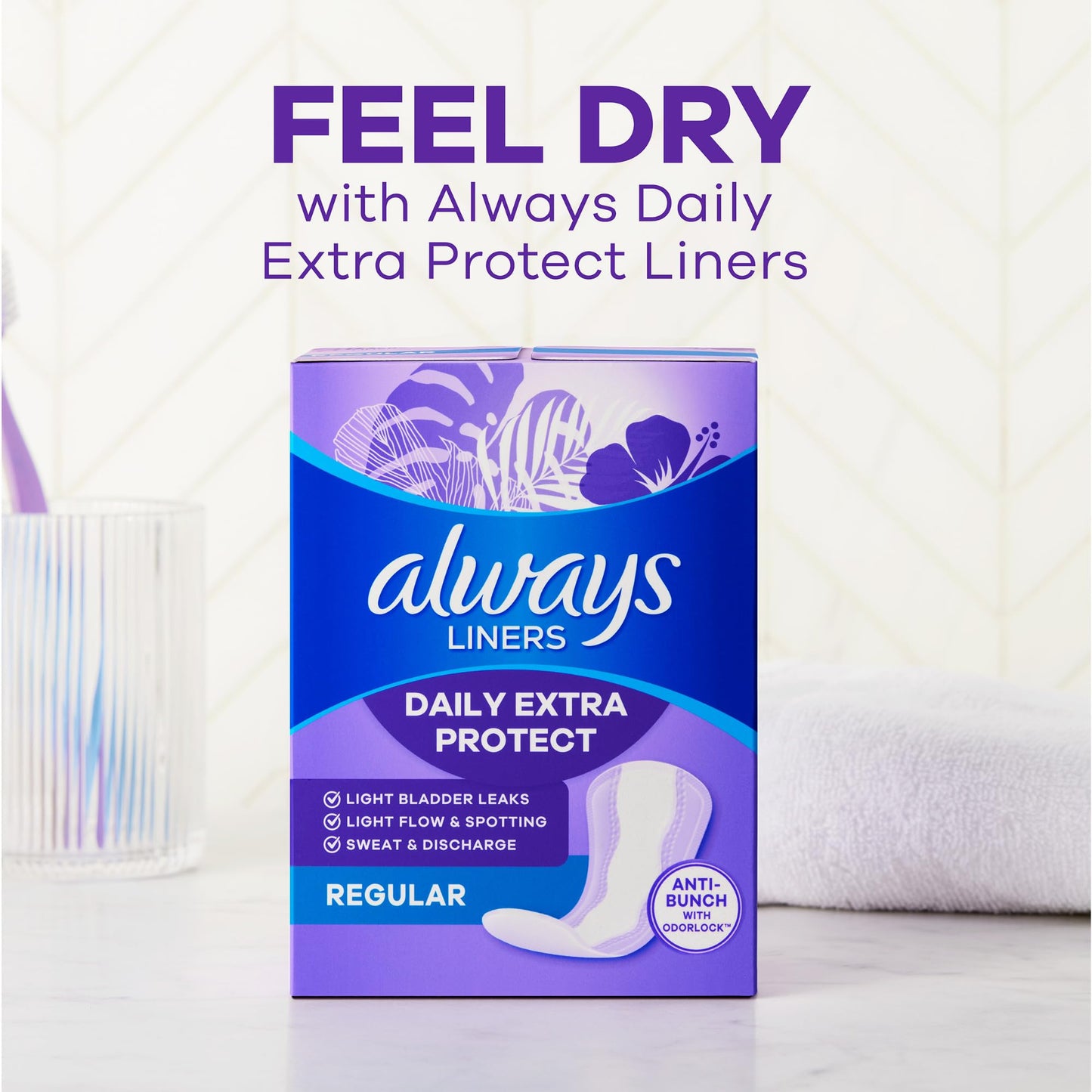 Always Daily Extra Protect Liners, Extra Long Length, Scented Panty Liners, Feel Clean and Comfortable for up to 10 Hours, 60 Count (Packaging May Vary)