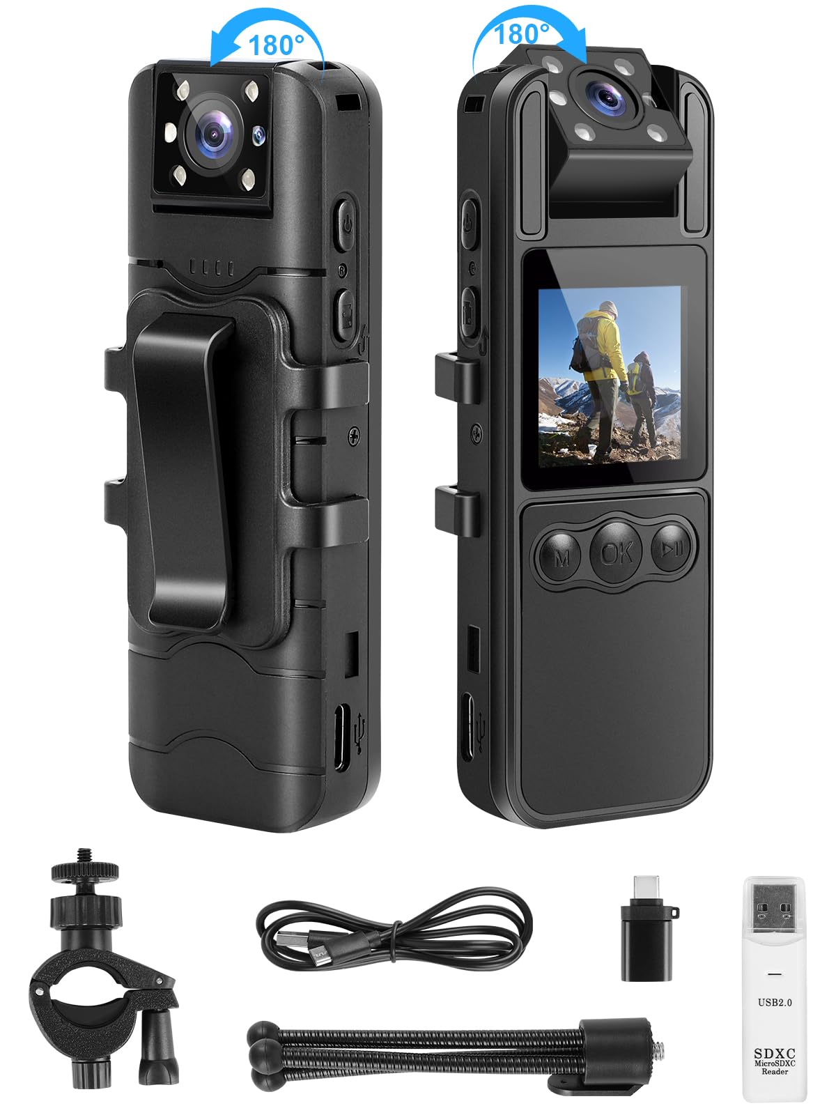 SPIKECAM Computer-Free Body Cameras with Audio and Video Recording, 6 Hrs 1080P Personal Small Bodycam with Photo, Night Vision, SOS Sound, Wearable Body Cam for Security, Running, Biking