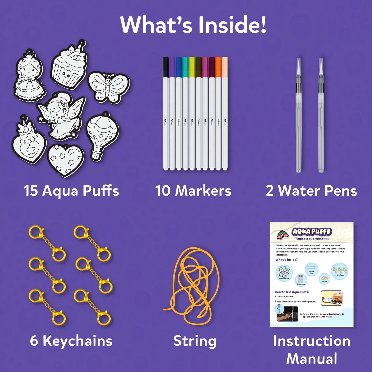 Skillmatics Aqua Puffs - 3D Art Kit, Princesses & Unicorns, Easter Basket Stuffers, Mess-Free Paint by Number Craft, DIY & Inflate Activity, Creative Gift for Girls & Boys Ages 4, 5, 6, 7, 8, 9, 10