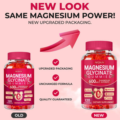 Magnesium Glycinate Gummies 600mg, Sugar Free Magnesium Gummies for Adults with L-Threonate, Chewable Potassium Supplements for Body Support, Zzz and Relaxation, 120 Count