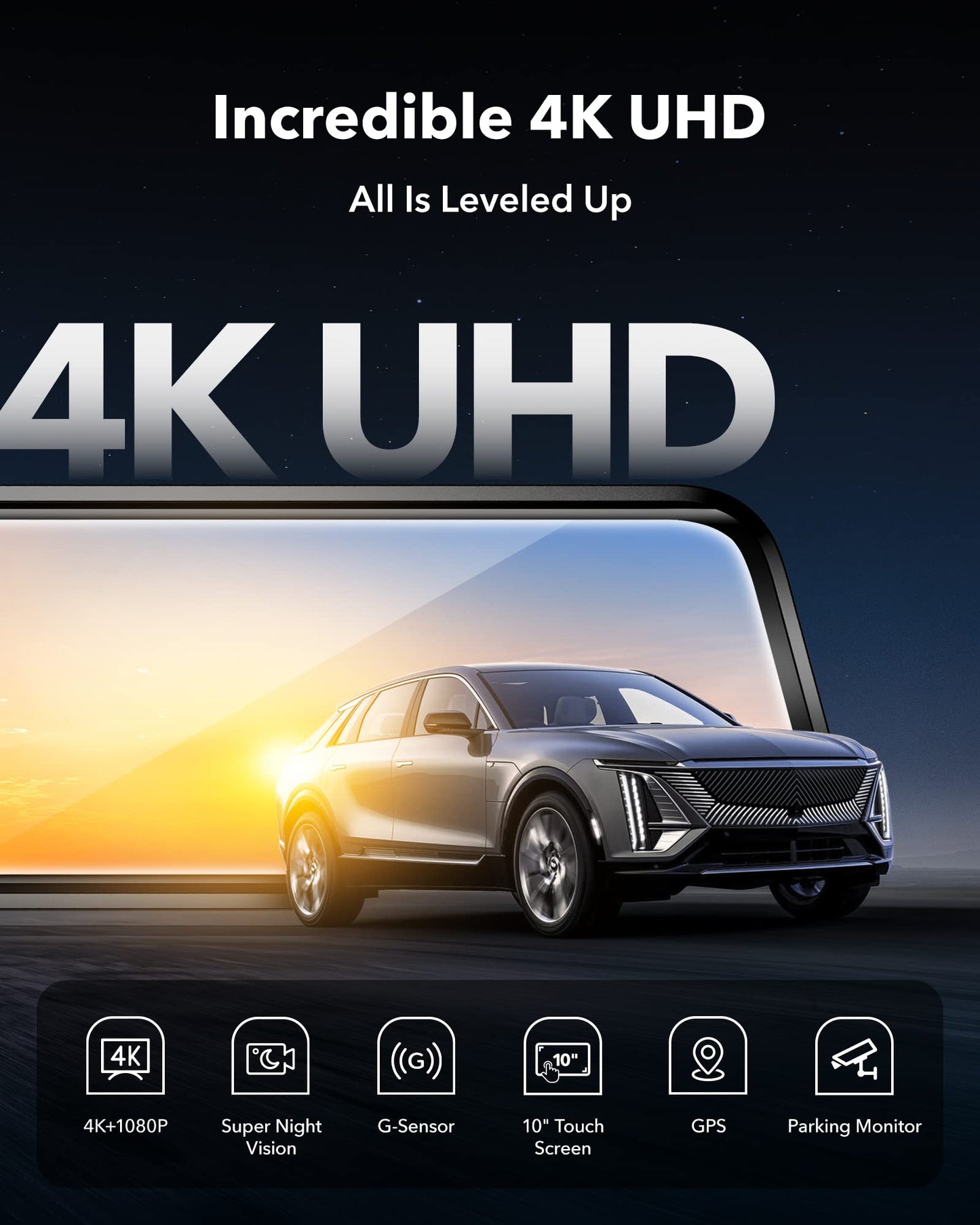 WOLFBOX G930 10'' Rear View Mirror Camera with 5.8GHz WiFi, 4K Dash Cam Front and Rear with WDR, Touch Screen Rearview Mirror Backup Camera, Parking Monitor, Reverse Assist, Includes 64GB Card & GPS