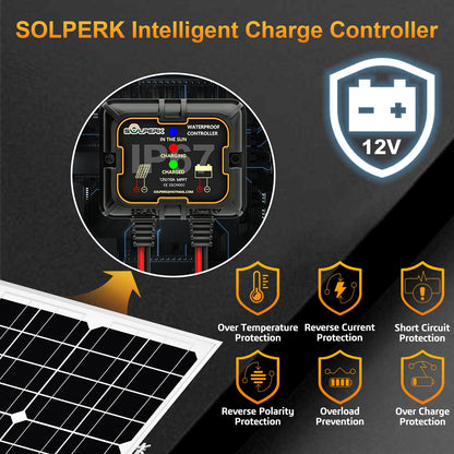 SOLPERK Solar Panel Kit 20W 12V, Solar Battery Trickle Charger Maintainer + Upgrade Controller + Adjustable Mount Bracket for Boat Car RV Motorcycle Marine Automotive