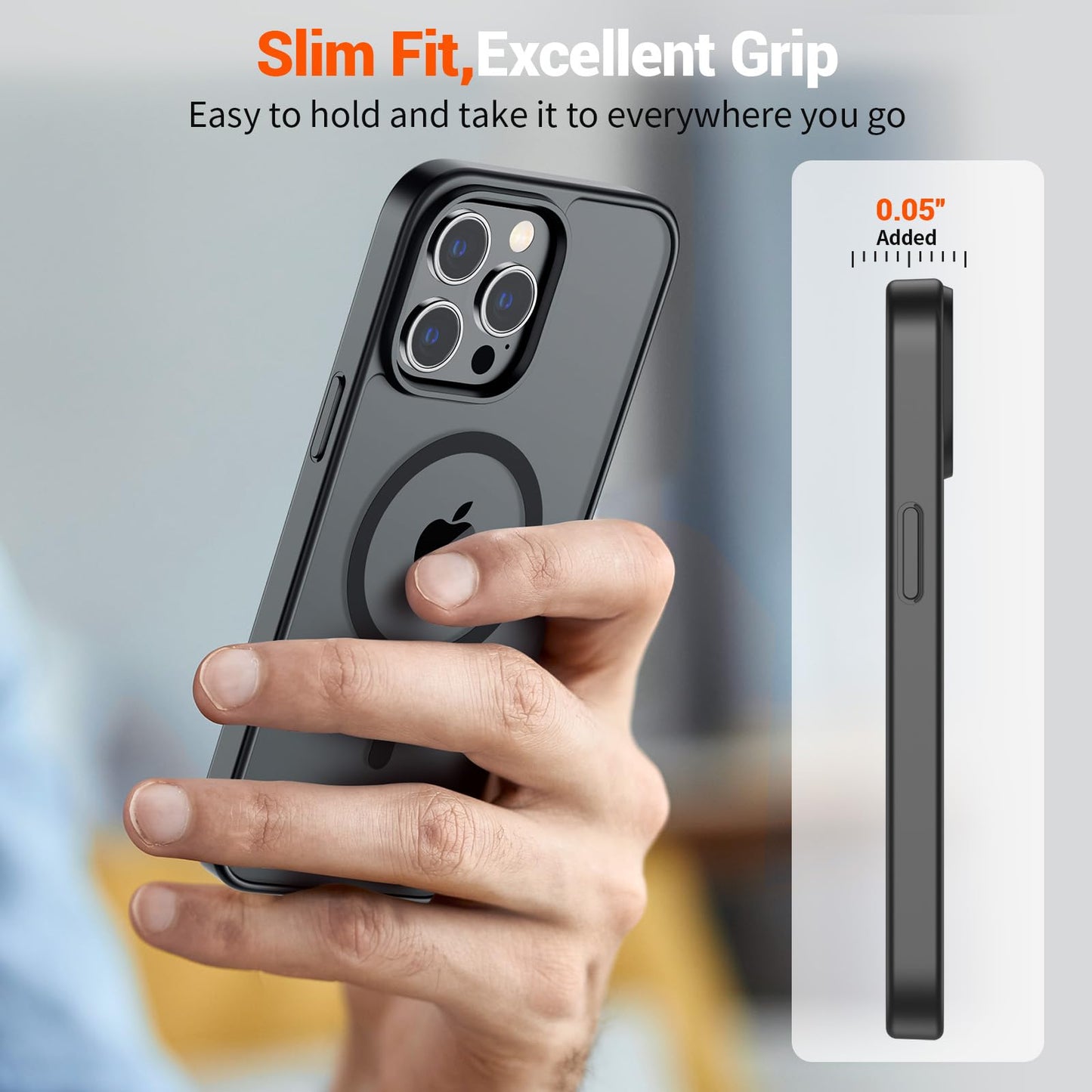 SUPFINE Magnetic for iPhone 15 Pro Max Case (Compatible with MagSafe) (Military Grade Drop Protection) Translucent Matte Shockproof Phone Cover, Black