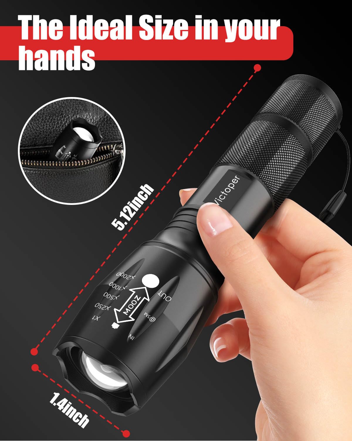 Victoper LED Flashlight 2 Pack, Bright 3500 Lumens Tactical Torch High Lumens with 5 Modes, Waterproof Zoomable Flash Light for Outdoor, Gifts for Camping Essentials Gear